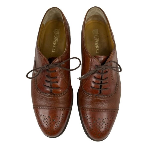Caporicci Men\'s Size 8.5 Brown Leather Oxford Dress Shoes Made in Italy Designer main image 4